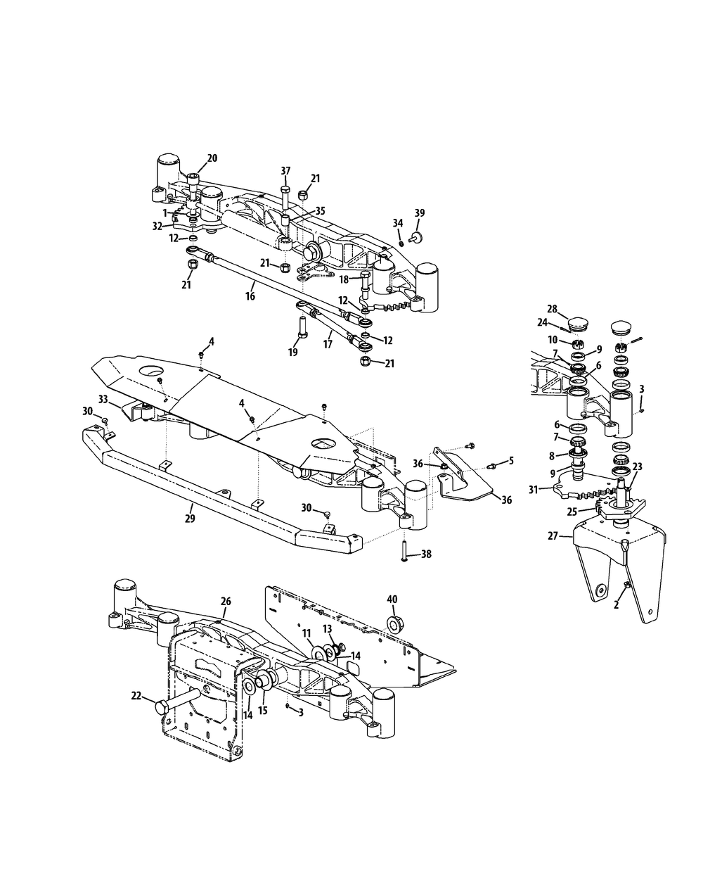 Front Axle Assembly Diagram and Parts List for S7237-KW 53CI8DU8050-37HP Cub Cadet Lawn Tractor